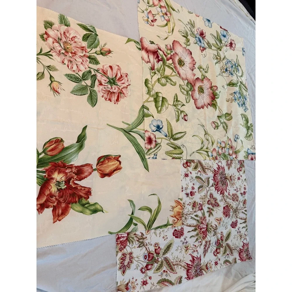 Lot of 3 floral botanical white‎ cream bkgrd design fabrics vintage new flowers